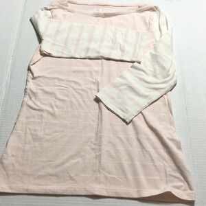 Merona 3/4 sleeve pink/white striped tee shirt top